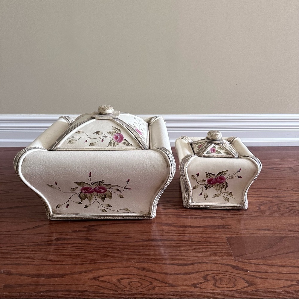 Set of 2 storage boxes retro vintage shabby chic cottagecore provance large